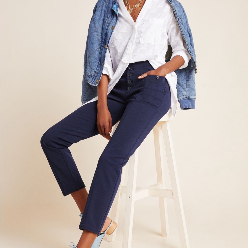 Anthropologist Stylish Navy Blue High-Waisted Pants